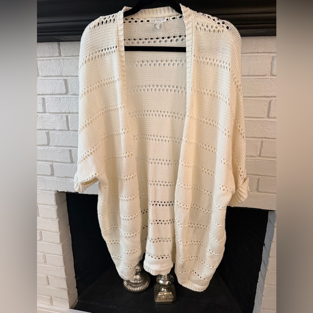 VENUS Open-Knit Cream Lightweight Cardigan